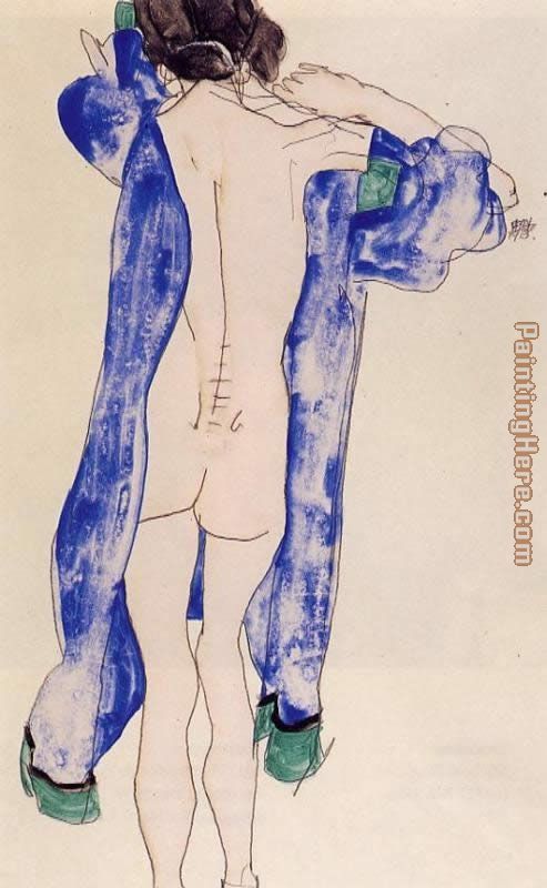 Egon Schiele Standing Female Nude in a Blue Robe